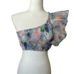 NWT Misa Floral Smocked One Shoulder Cropped Top Size Medium